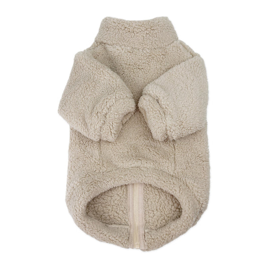 Plush Teddy Fleece Dog Zippy Jacket In Beige