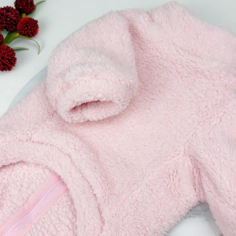 Plush Teddy Fleece Dog Zippy Jacket In Pink