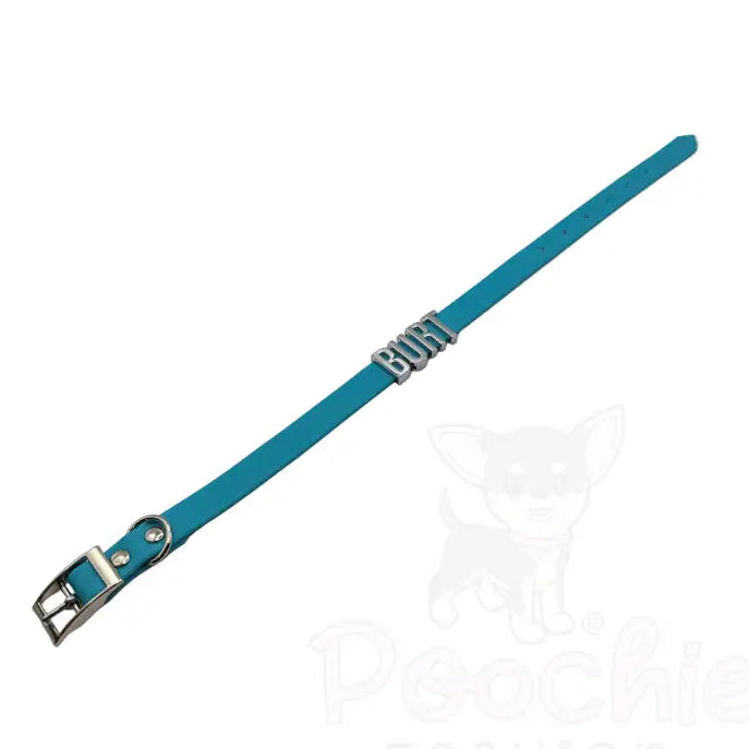 Aqua Waterproof Personalised Dog Collar with Large Chrome Letters - Poochie Fashion - 3