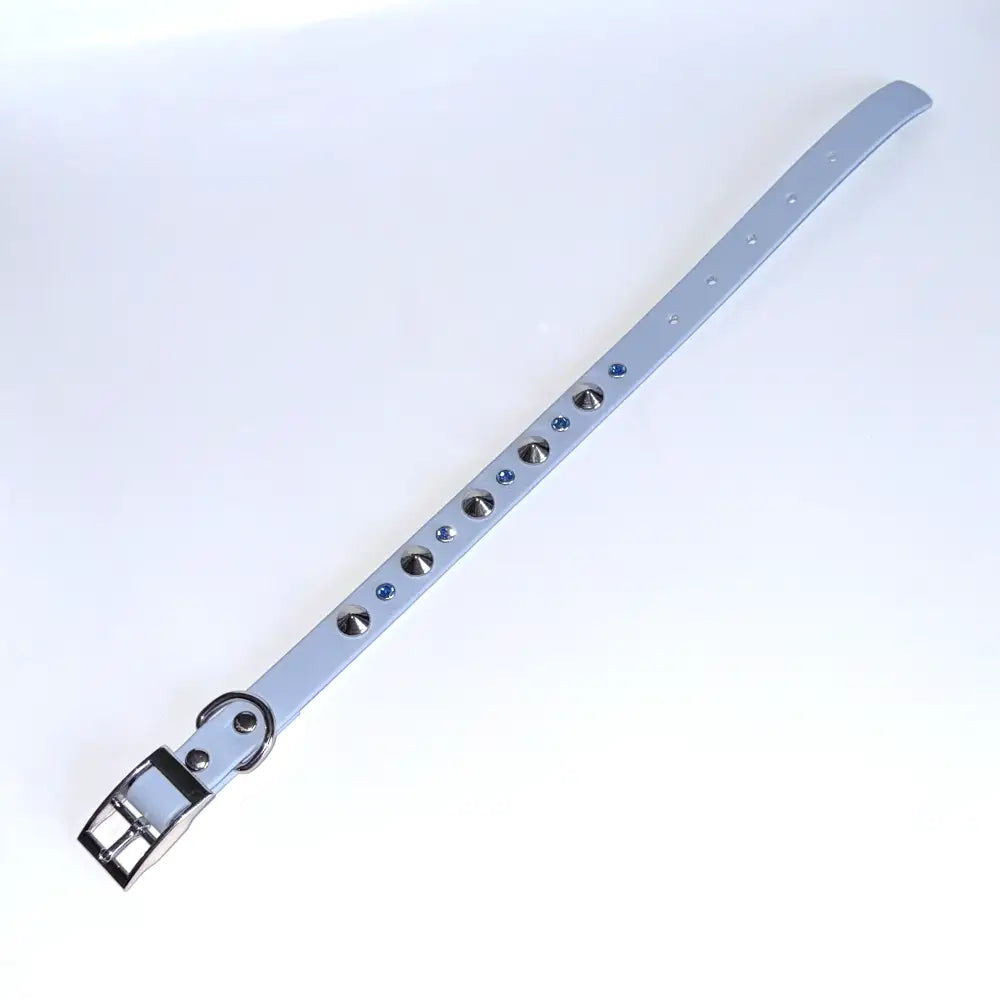 Baby Blue Biothane Slim Stud & Crystal Dog Collar - Poochie Fashion - 3