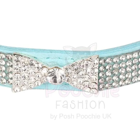 Baby Blue Crystal Bow Eco-suede Dog Collar - Posh Pawz - 2