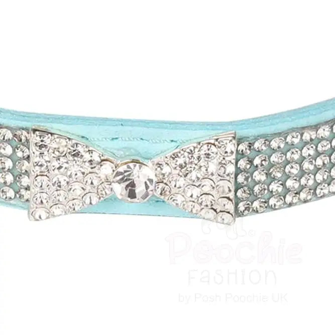Baby Blue Crystal Bow Eco-suede Dog Collar - Posh Pawz - 2