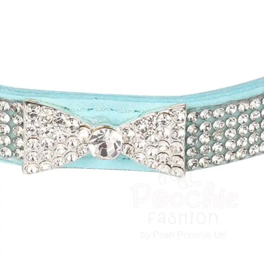 Baby Blue Crystal Bow Eco-suede Dog Collar - Posh Pawz - 2