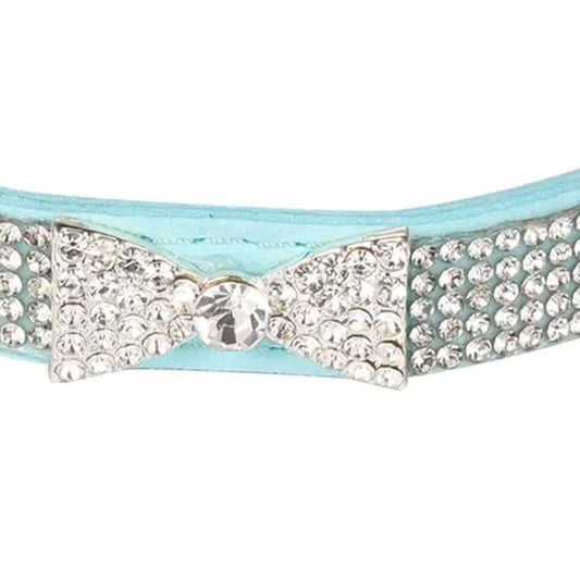 Baby Blue Crystal Bow Eco-suede Dog Collar - Posh Pawz - 2