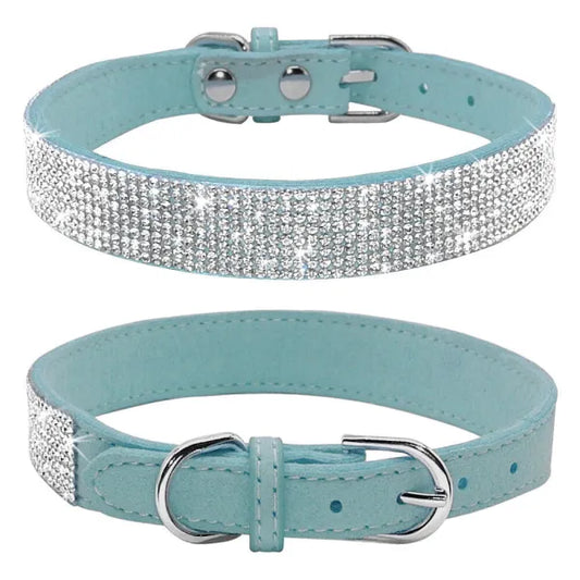 Baby Blue Crystal Eco-suede Dog Collar - Posh Pawz - 1