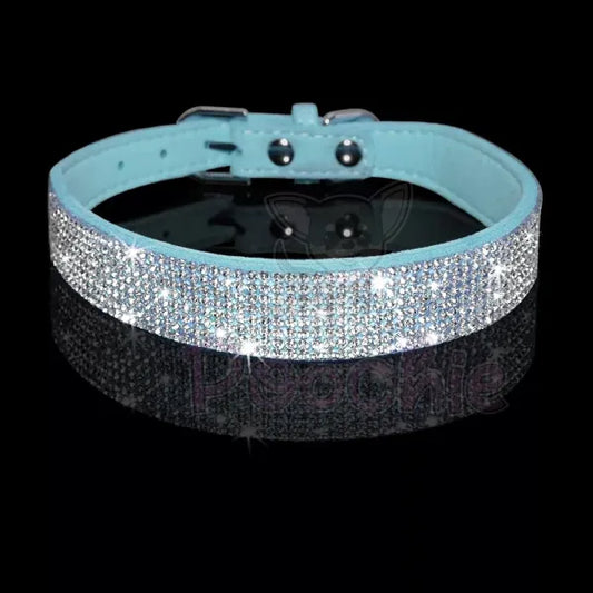 Baby Blue Crystal Eco-suede Dog Collar - Posh Pawz - 2