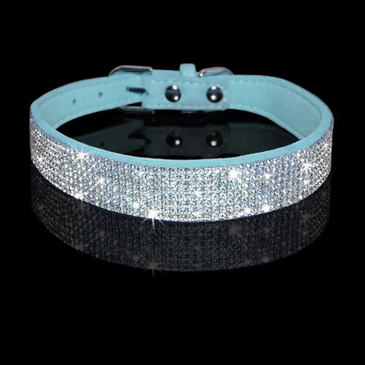 Baby Blue Crystal Eco-suede Dog Collar - Posh Pawz - 2