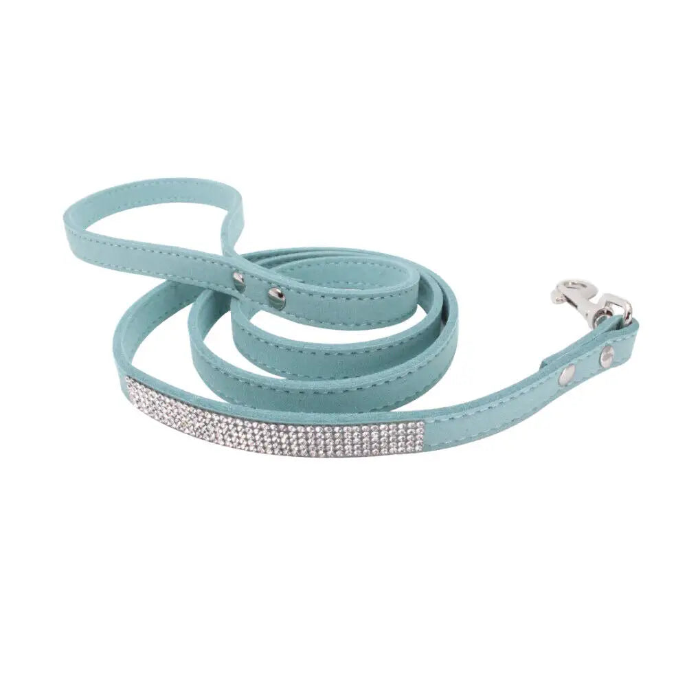 Baby Blue Crystal Eco-suede Dog Lead - Posh Pawz - 1