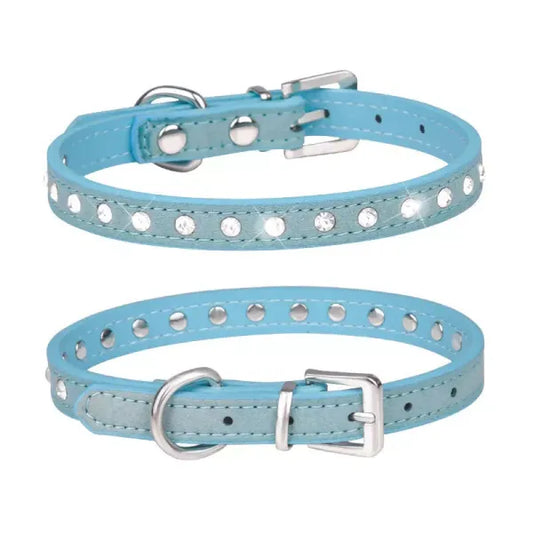 Baby Blue Eco Suede Diamante Dog Collar Posh Pawz 1