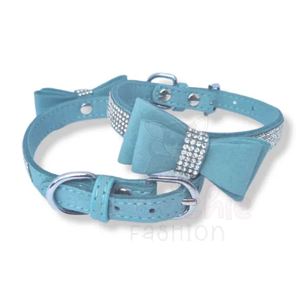 Baby Blue Sparkle Bow Eco-suede Dog Collar - Posh Pawz - 3