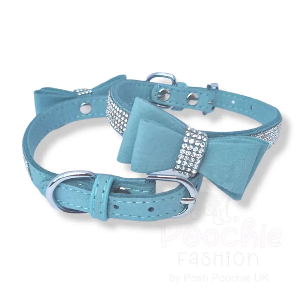Baby Blue Sparkle Bow Eco-suede Dog Collar - Posh Pawz - 3