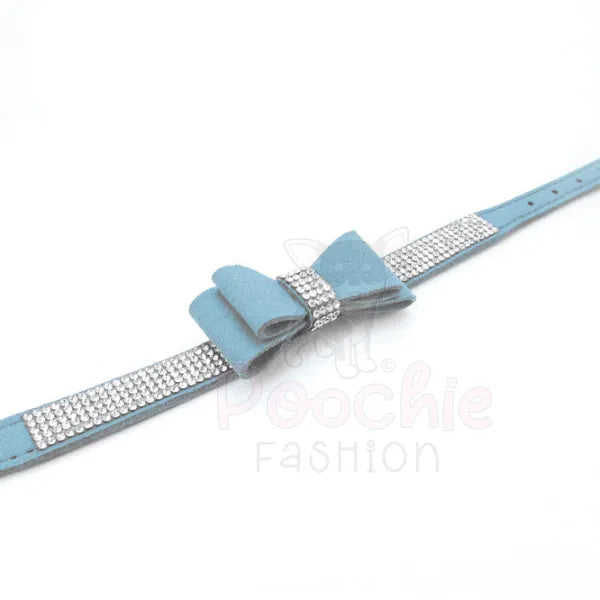 Baby Blue Sparkle Bow Eco-suede Dog Collar - Posh Pawz - 2