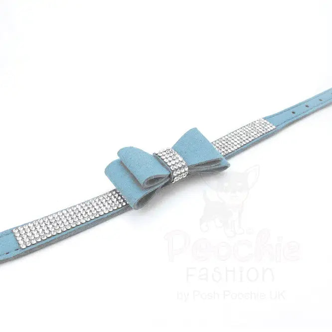 Baby Blue Sparkle Bow Eco-suede Dog Collar - Posh Pawz - 2