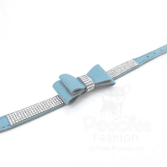 Baby Blue Sparkle Bow Eco-suede Dog Collar - Posh Pawz - 2