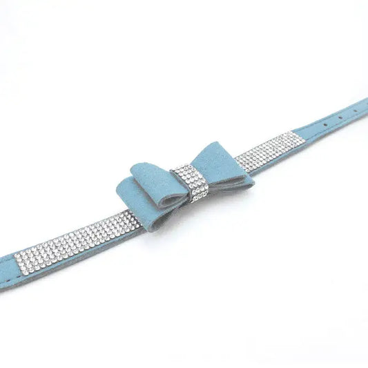 Baby Blue Sparkle Bow Eco-suede Dog Collar - Posh Pawz - 2