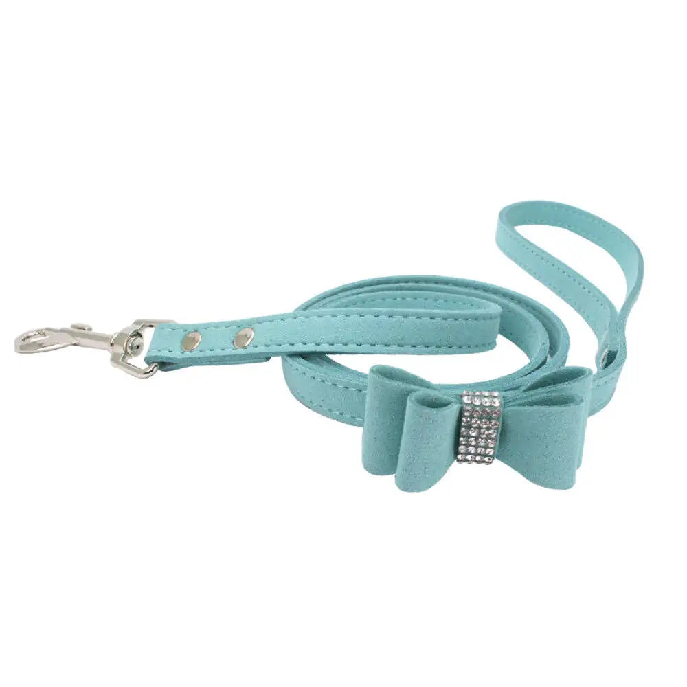 Baby Blue Sparkle Bow Eco-suede Dog Lead - Posh Pawz - 1