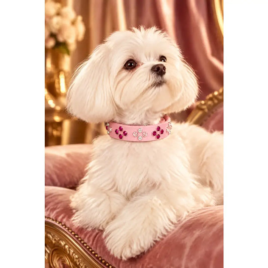 Baby Pink Biothane Crystal Cluster Dog Collar - Poochie Fashion - 2
