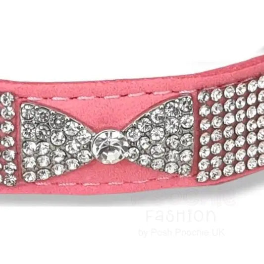Baby Pink Crystal Bow Eco-suede Dog Collar - Posh Pawz - 2