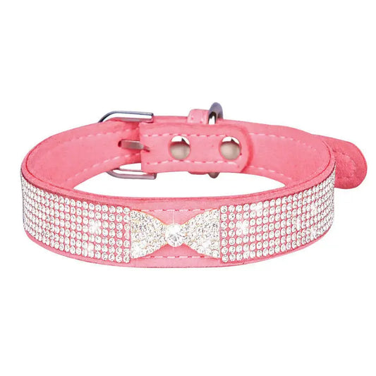 Baby Pink Crystal Bow Eco-suede Dog Collar - Posh Pawz - 1
