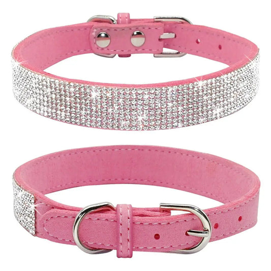 Baby Pink Crystal Eco-suede Dog Collar - Posh Pawz - 1