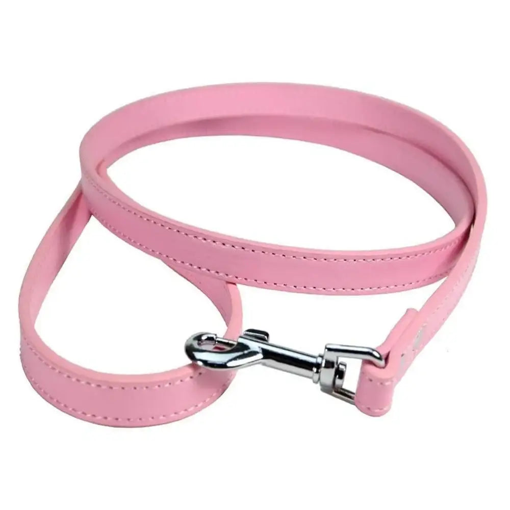 Baby Pink Plain Leather Dog Lead - Poochie Fashion - 1