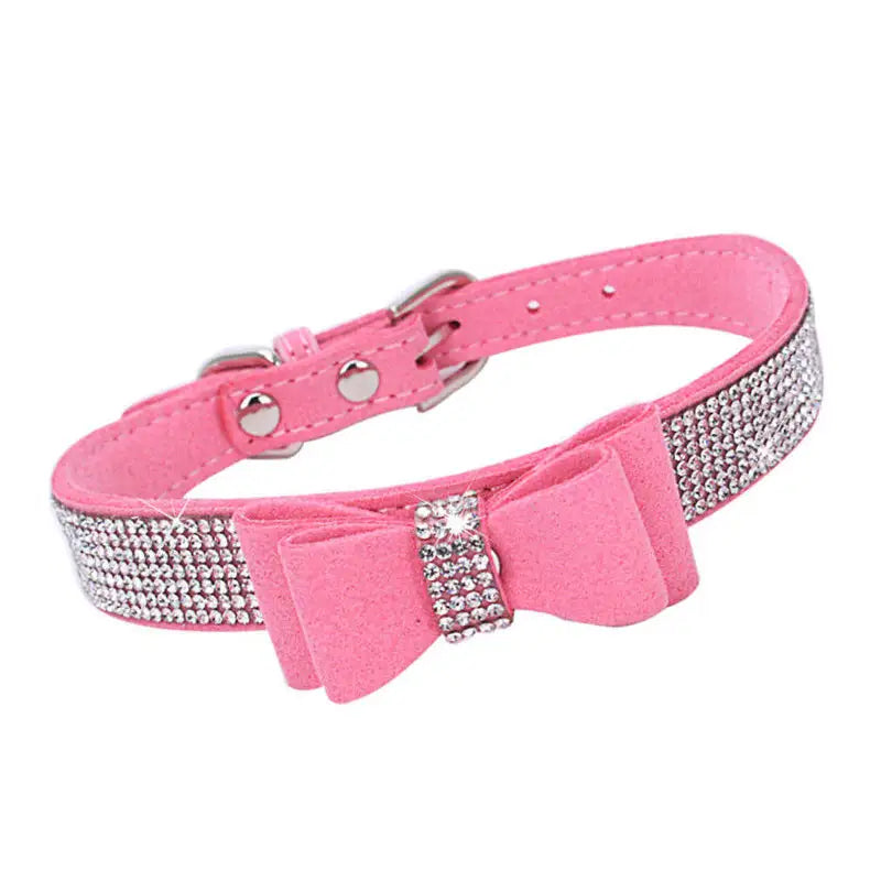 Baby Pink Sparkle Bow Eco-suede Dog Collar - Posh Pawz - 1