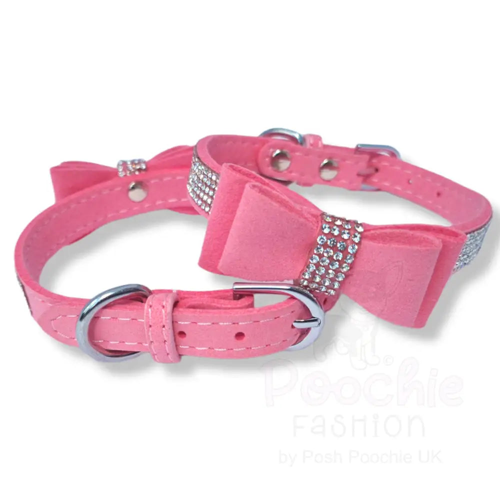 Baby Pink Sparkle Bow Eco-suede Dog Collar - Posh Pawz - 3