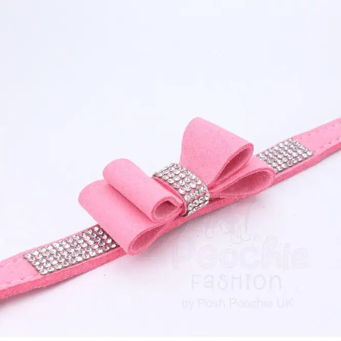 Baby Pink Sparkle Bow Eco-suede Dog Collar - Posh Pawz - 2