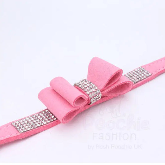 Baby Pink Sparkle Bow Eco-suede Dog Collar - Posh Pawz - 2