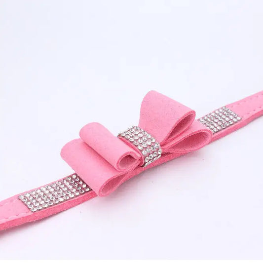 Baby Pink Sparkle Bow Eco-suede Dog Collar - Posh Pawz - 2