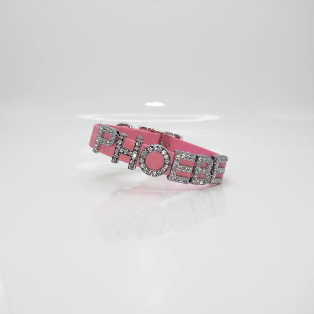 Baby Pink Waterproof Personalised Dog Collar with Large Diamante Letters - Poochie Fashion - 8