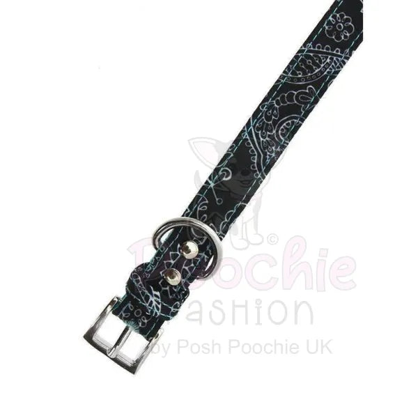 Black and Blue Paisley Designer Fabric Dog Collar - Urban - 2
