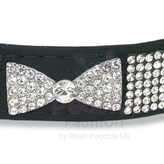 Black Crystal Bow Eco-suede Dog Collar - Posh Pawz - 2