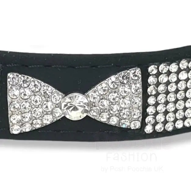 Black Crystal Bow Eco-suede Dog Collar - Posh Pawz - 2