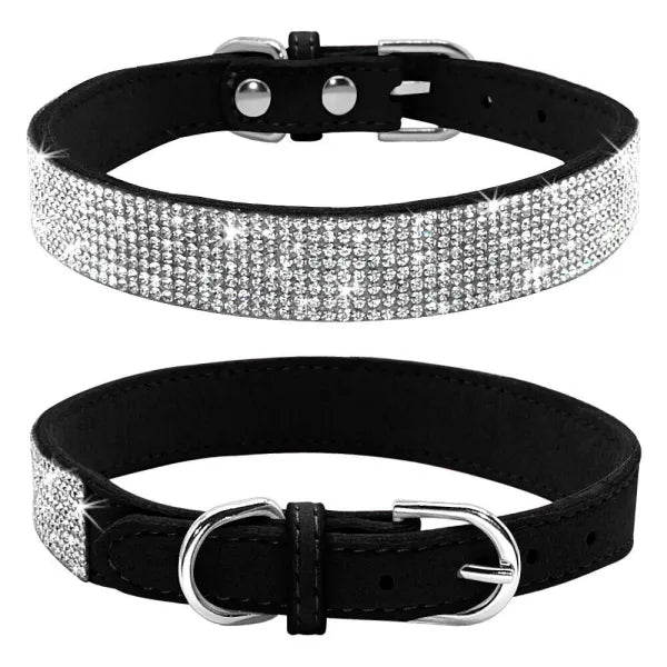 Black Crystal Eco-suede Dog Collar - Posh Pawz - 1