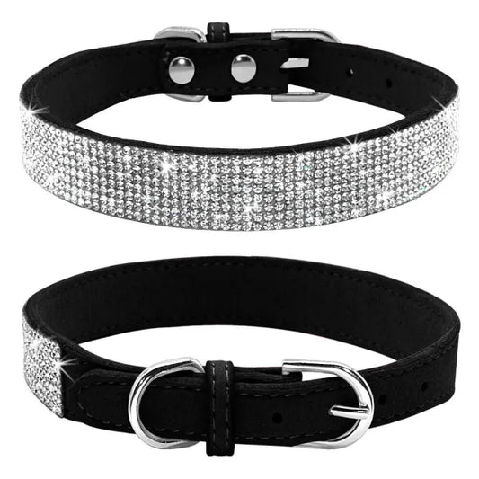 Black Crystal Eco-suede Dog Collar - Posh Pawz - 1