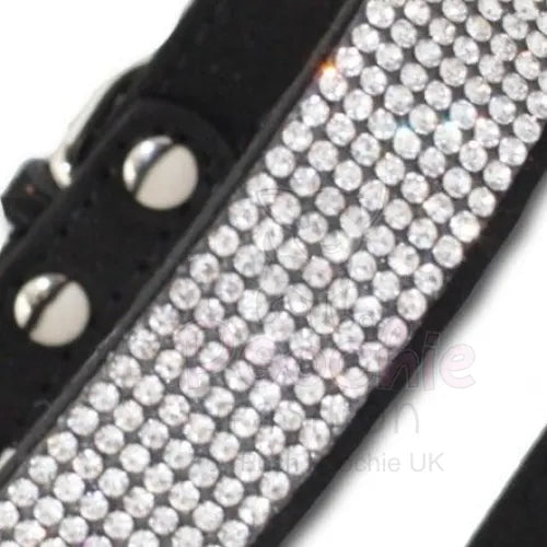 Black Crystal Eco-suede Dog Collar - Posh Pawz - 3