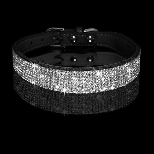 Black Crystal Eco-suede Dog Collar - Posh Pawz - 2
