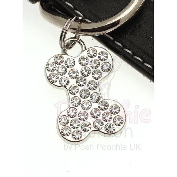 Black Leather Diamante Bones Dog Collar and Lead Set Posh Pawz 4