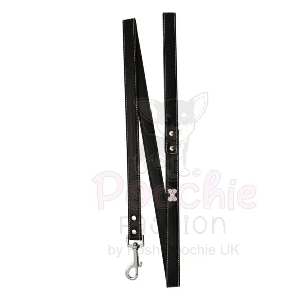 Black Leather Diamante Bones Dog Collar and Lead Set Posh Pawz 3