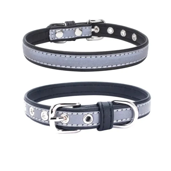 Black Night Reflective Eco-leather Dog Collar - Posh Pawz - 1