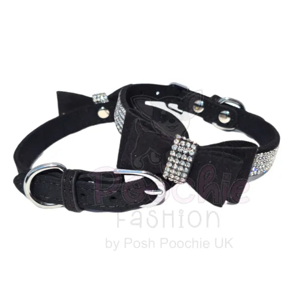 Black Sparkle Bow Eco-suede Dog Collar - Posh Pawz - 3