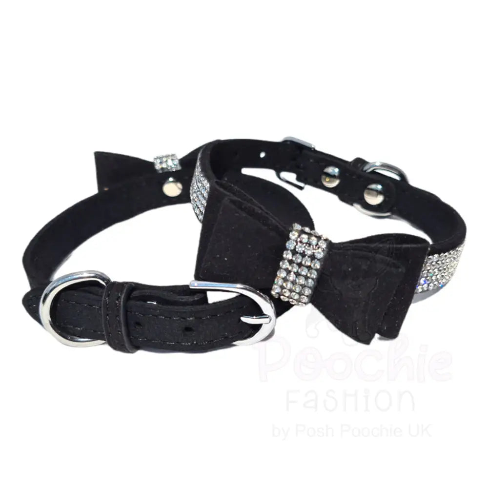 Black Sparkle Bow Eco-suede Dog Collar - Posh Pawz - 3
