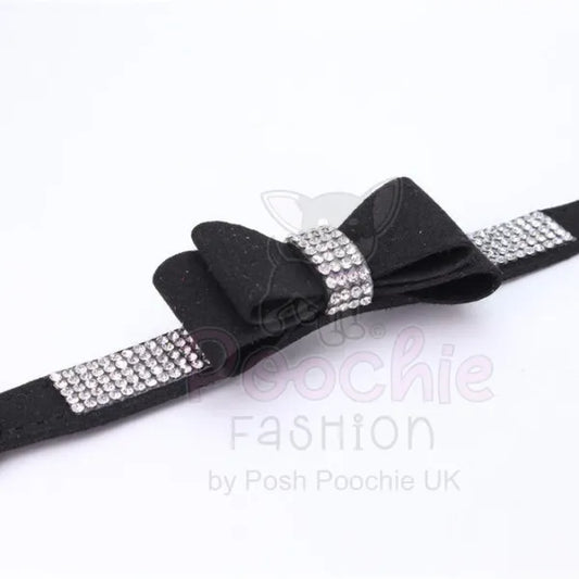 Black Sparkle Bow Eco-suede Dog Collar - Posh Pawz - 2