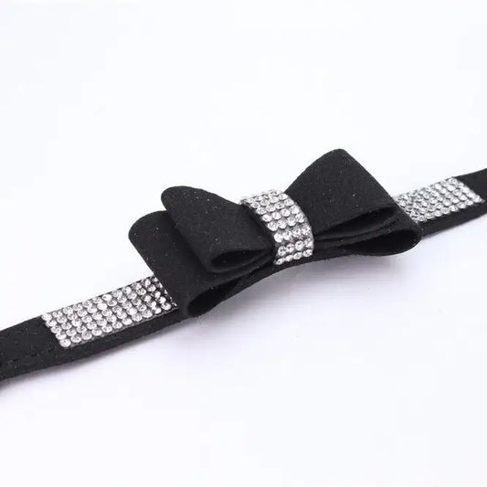 Black Sparkle Bow Eco-suede Dog Collar - Posh Pawz - 2