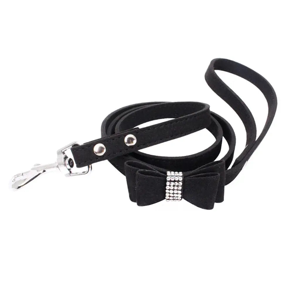 Black Sparkle Bow Eco-suede Dog Lead - Posh Pawz - 1