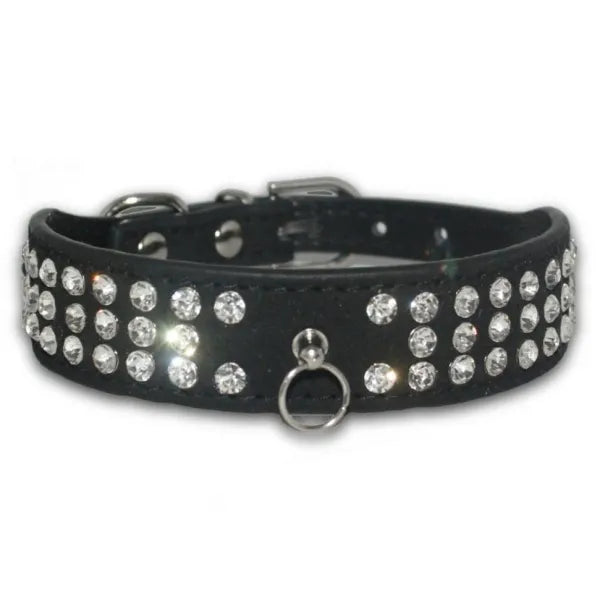 Black Triple Rhinestone Eco-suede Dog Collar - Posh Pawz - 1