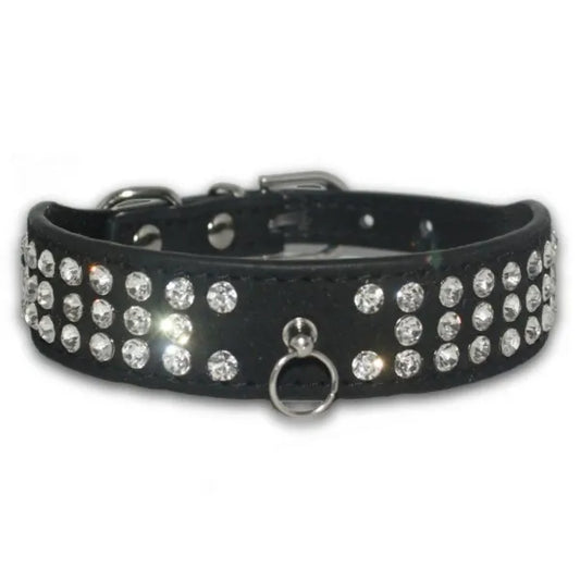 Black Triple Rhinestone Eco-suede Dog Collar - Posh Pawz - 1
