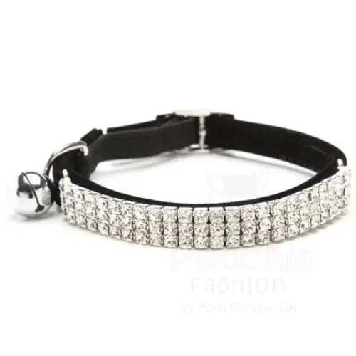 Black Velvet Rhinestone Crystal Cat Collar - Posh Catz - 5