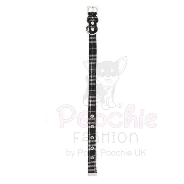 Black & White Tartan Fabric Dog Collar - Urban - 2